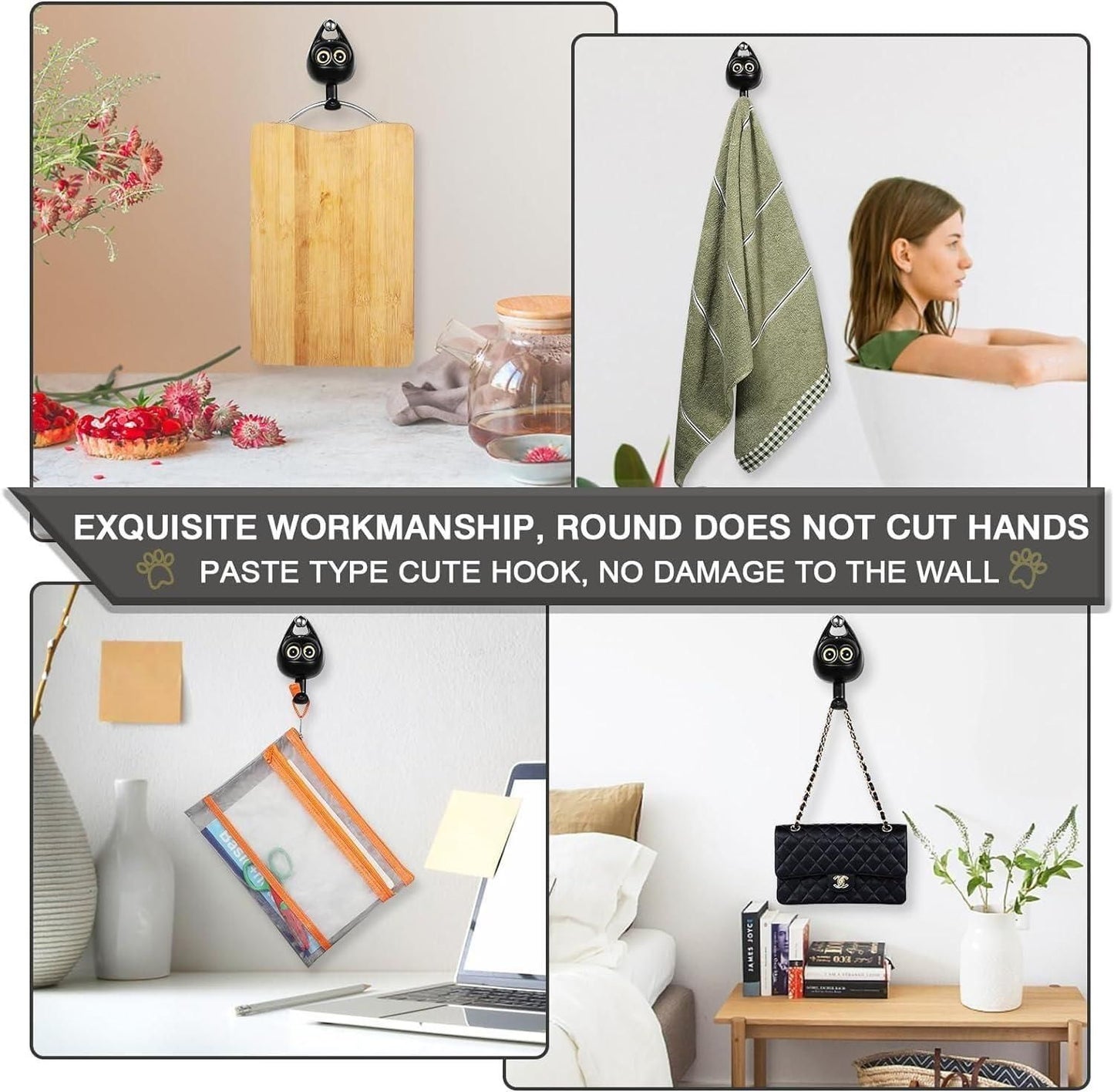 Cute Wall Hooks with Big Eyes – Strong Adhesive & No Wall Damage | Multipurpose Hanger for Bags, Towels & Keys