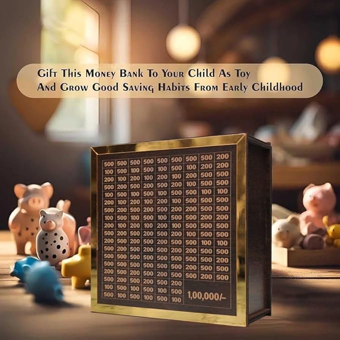 1 Lakh Savings Challenge Wooden Piggy Bank