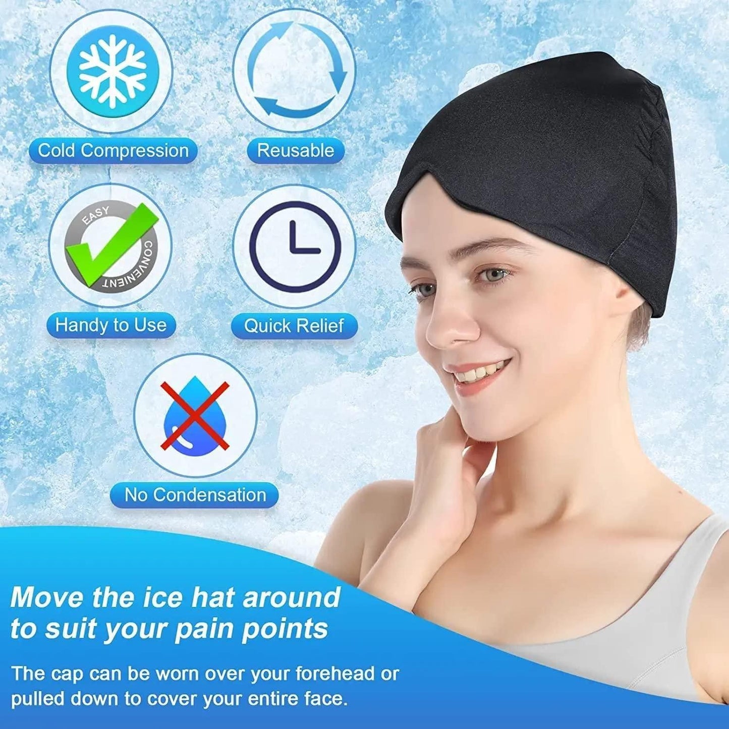 360° Headache & Migraine Relief Gel Hat – Hot & Cold Therapy Mask for Head, Neck Pain, and Relaxation
