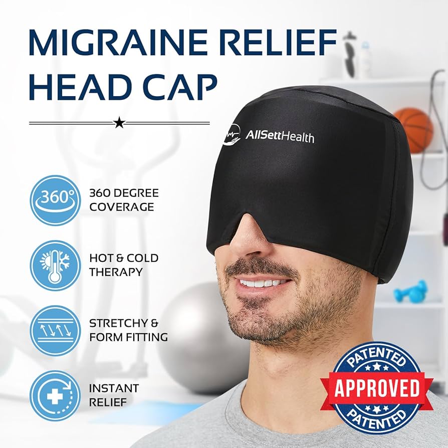360° Headache & Migraine Relief Gel Hat – Hot & Cold Therapy Mask for Head, Neck Pain, and Relaxation