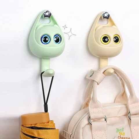 Cute Wall Hooks with Big Eyes – Strong Adhesive & No Wall Damage | Multipurpose Hanger for Bags, Towels & Keys