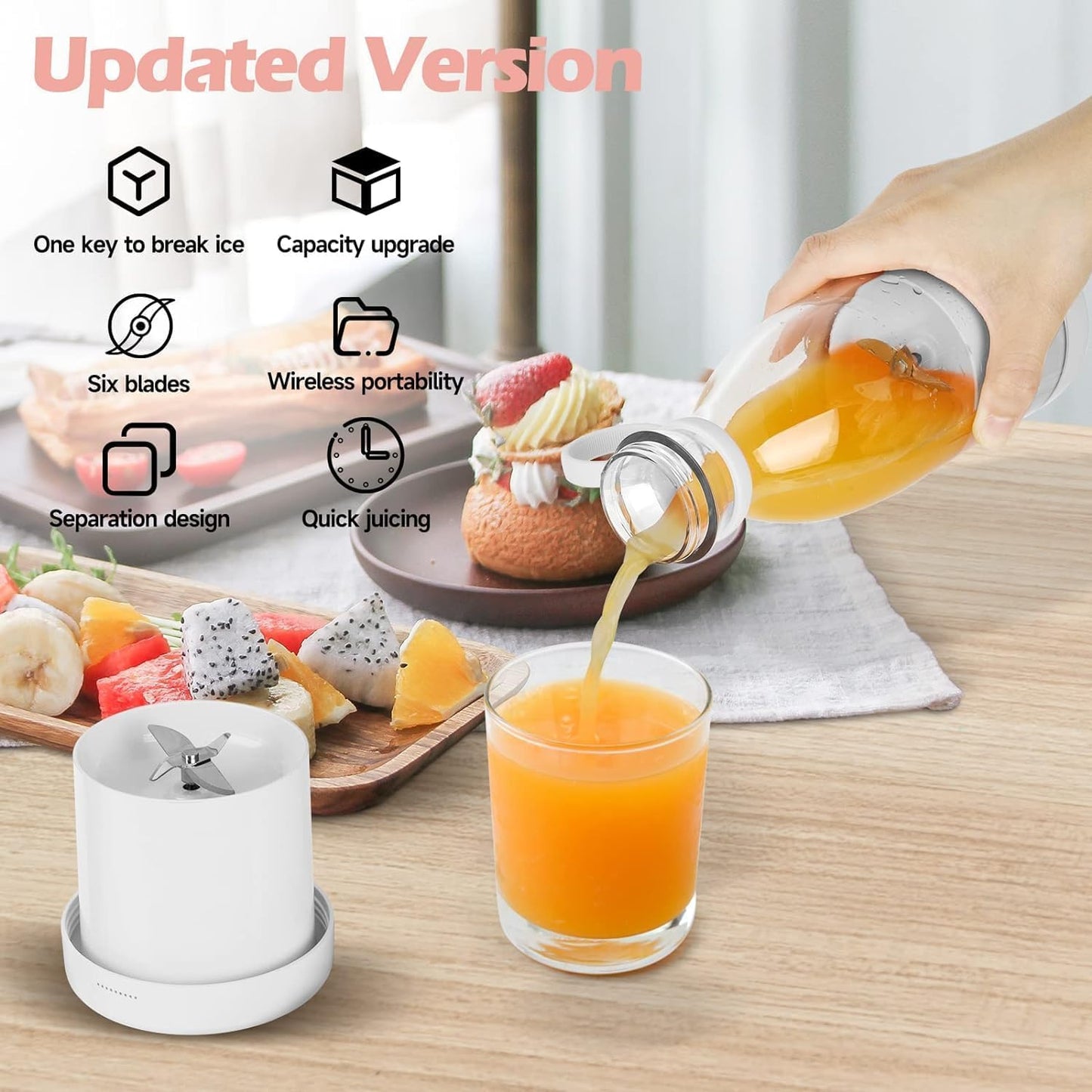6-in-1 Portable Blender Bottle – For Juices, Smoothies, Baby Food & More!