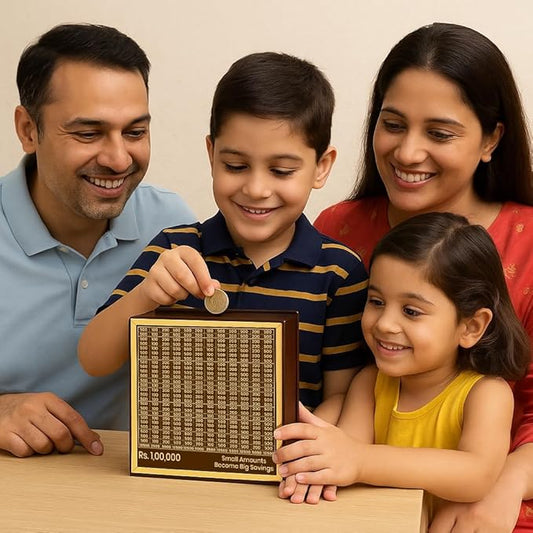 1 Lakh Savings Challenge Wooden Piggy Bank