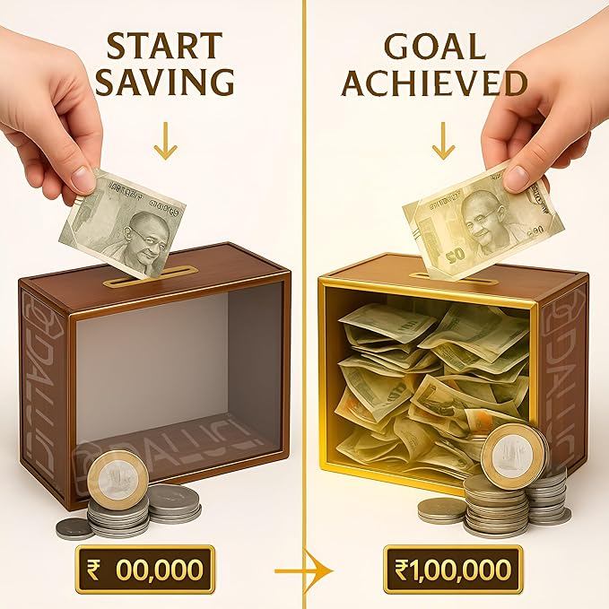 1 Lakh Savings Challenge Wooden Piggy Bank