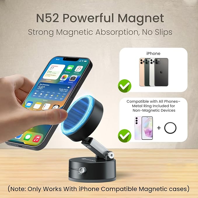 360° Magnetic Vacuum Phone Holder – Ultra-Stable & Sleek Mount for Car & Home