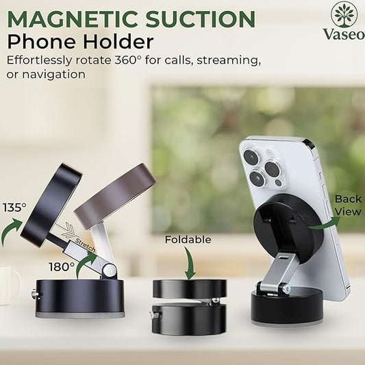 360° Magnetic Vacuum Phone Holder – Ultra-Stable & Sleek Mount for Car & Home
